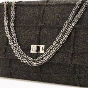 Chanel Grey Wool 2.55 Bag reissue Silver chain hardware "Mademoiselle" turn lock